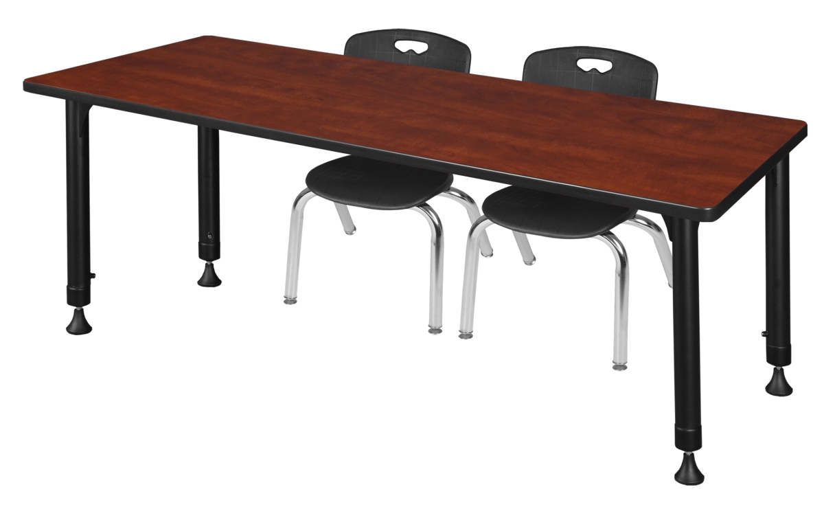 66 x 30 in. Kee Height Adjustable Classroom Table, Cherry & 2 Andy 12 in. Stack Chairs - Black
