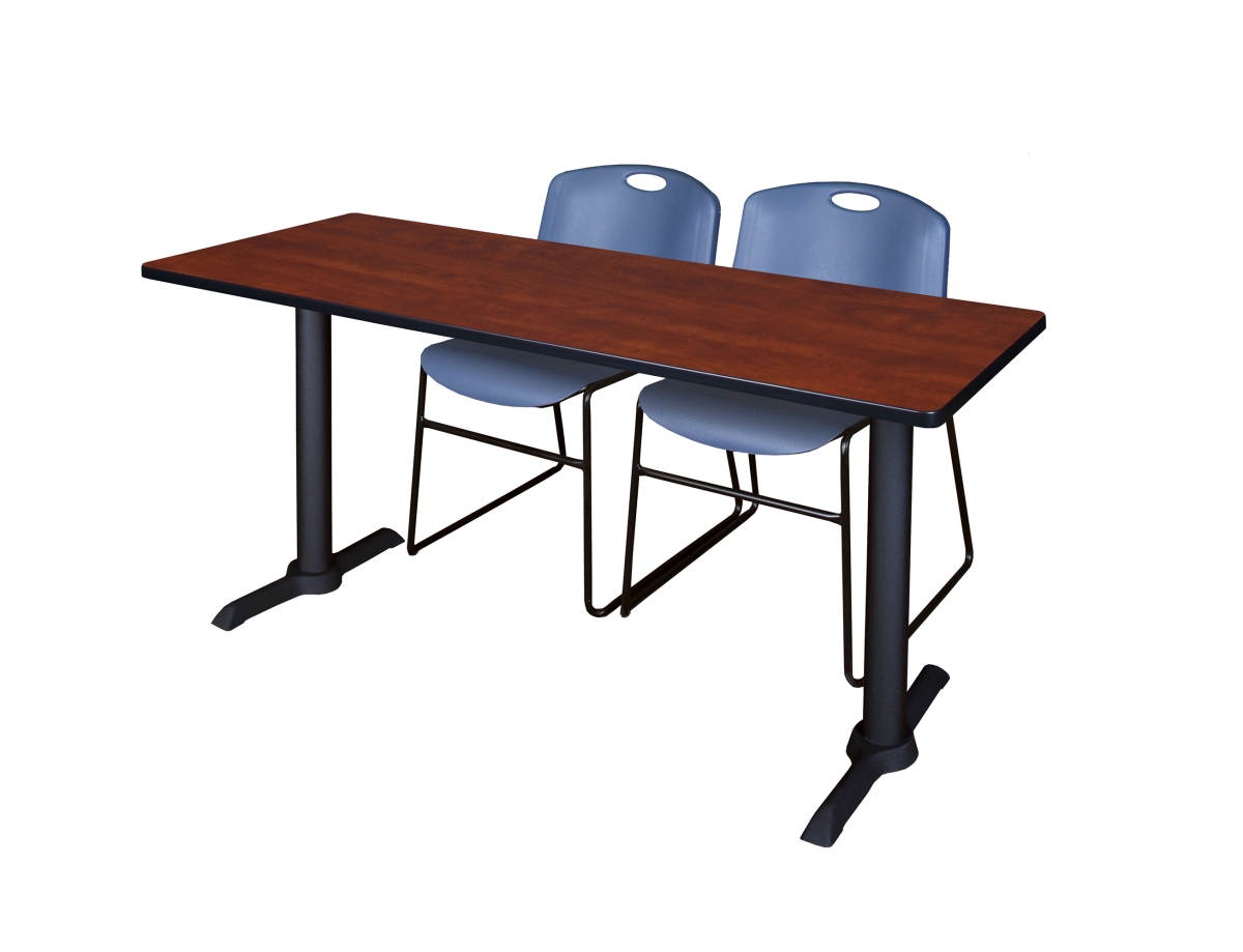 60 x 24 in. Cain Training Table, Cherry & 2 in. Zeng Stack Chairs - Blue