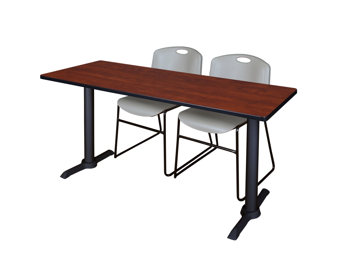 60 x 24 in. Cain Training Table, Cherry & 2 in. Zeng Stack Chairs - Grey