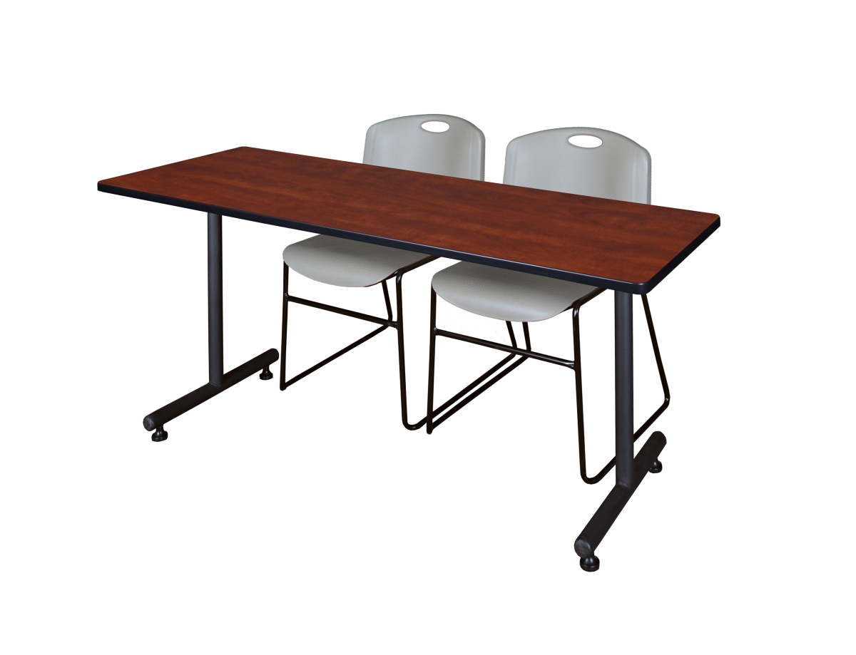 72 x 24 in. Kobe Training Table, Cherry & 2 in. Zeng Stack Chairs - Grey
