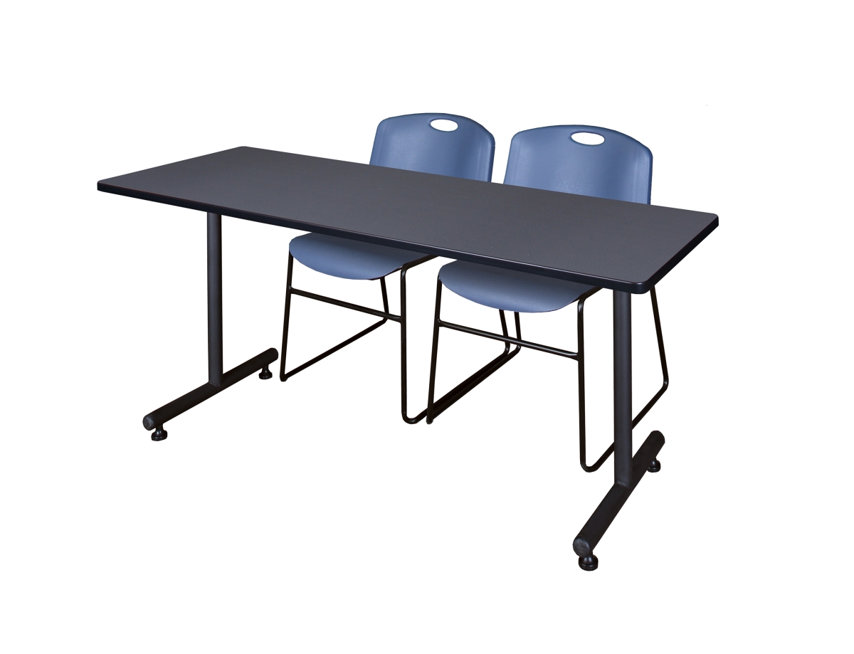 72 x 24 in. Kobe Training Table, Grey & 2 in. Zeng Stack Chairs - Blue
