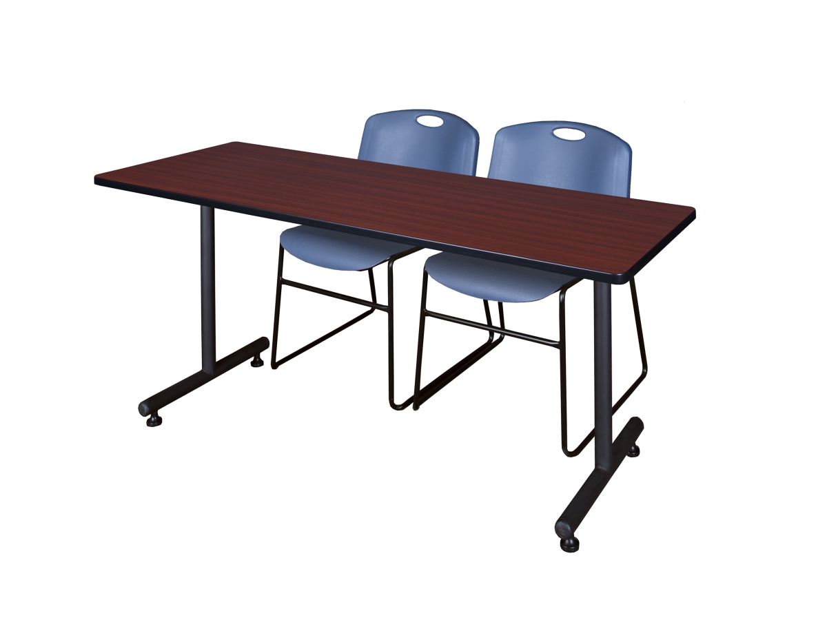 72 x 24 in. Kobe Training Table, Mahogany & 2 in. Zeng Stack Chairs - Blue