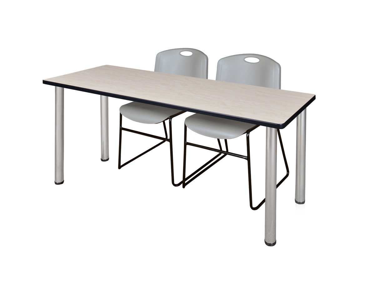 72 x 24 in. Kee Training Table, Maple & Chrome & 2 in. Zeng Stack Chairs - Grey