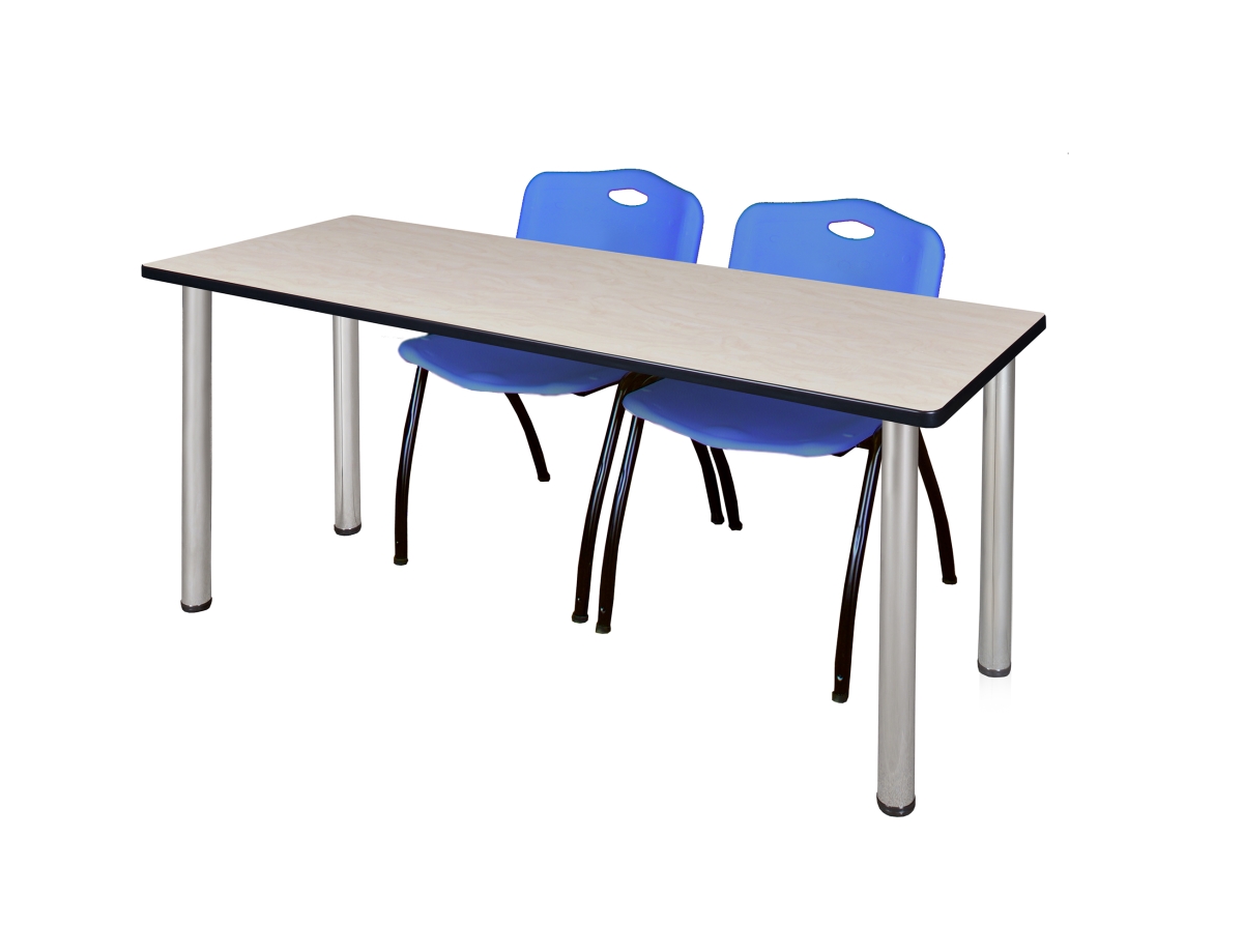 72 x 24 in. Kee Training Table, Maple & Chrome & 2 in. M Stack Chairs - Blue