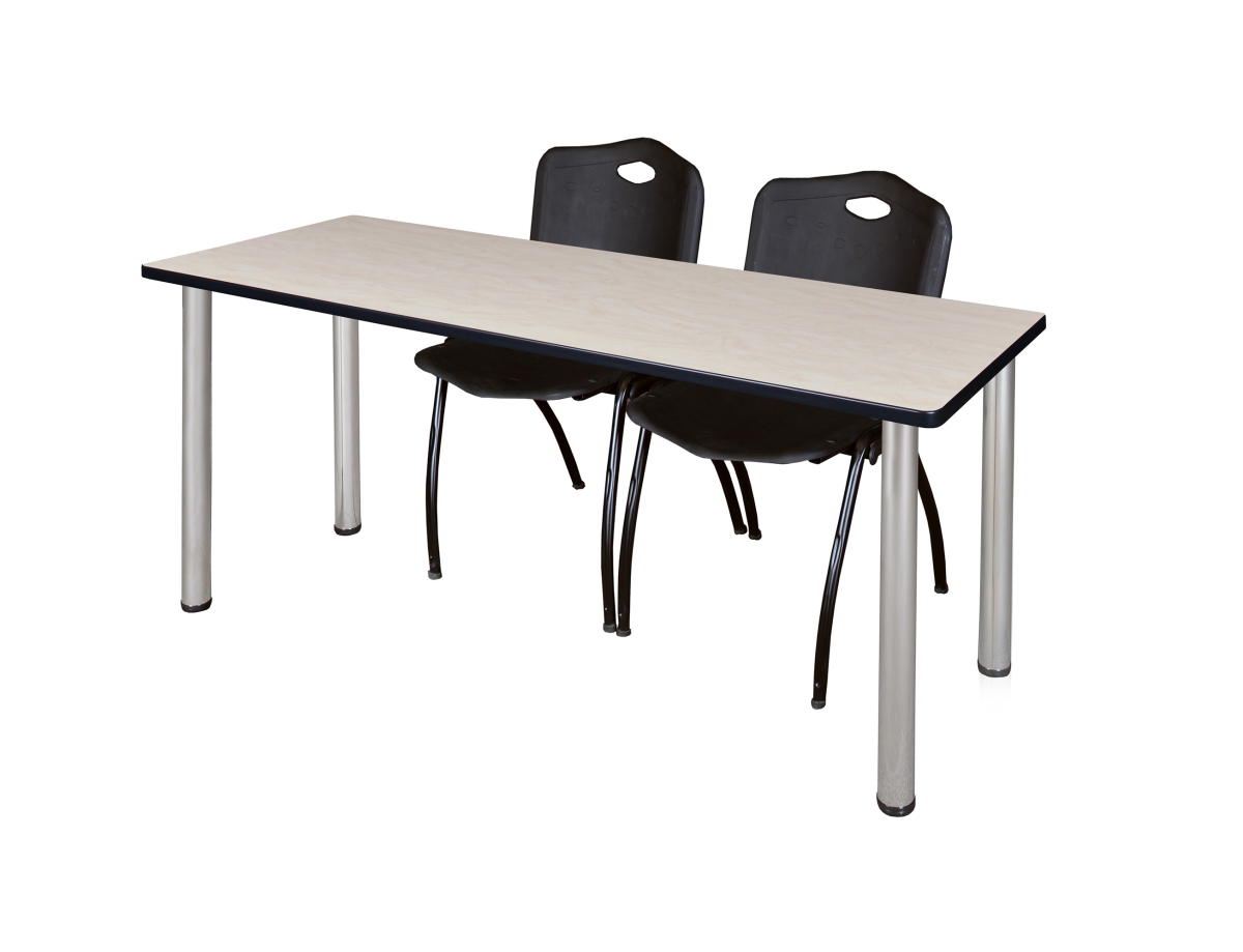 72 x 24 in. Kee Training Table, Maple & Chrome & 2 in. M Stack Chairs - Black