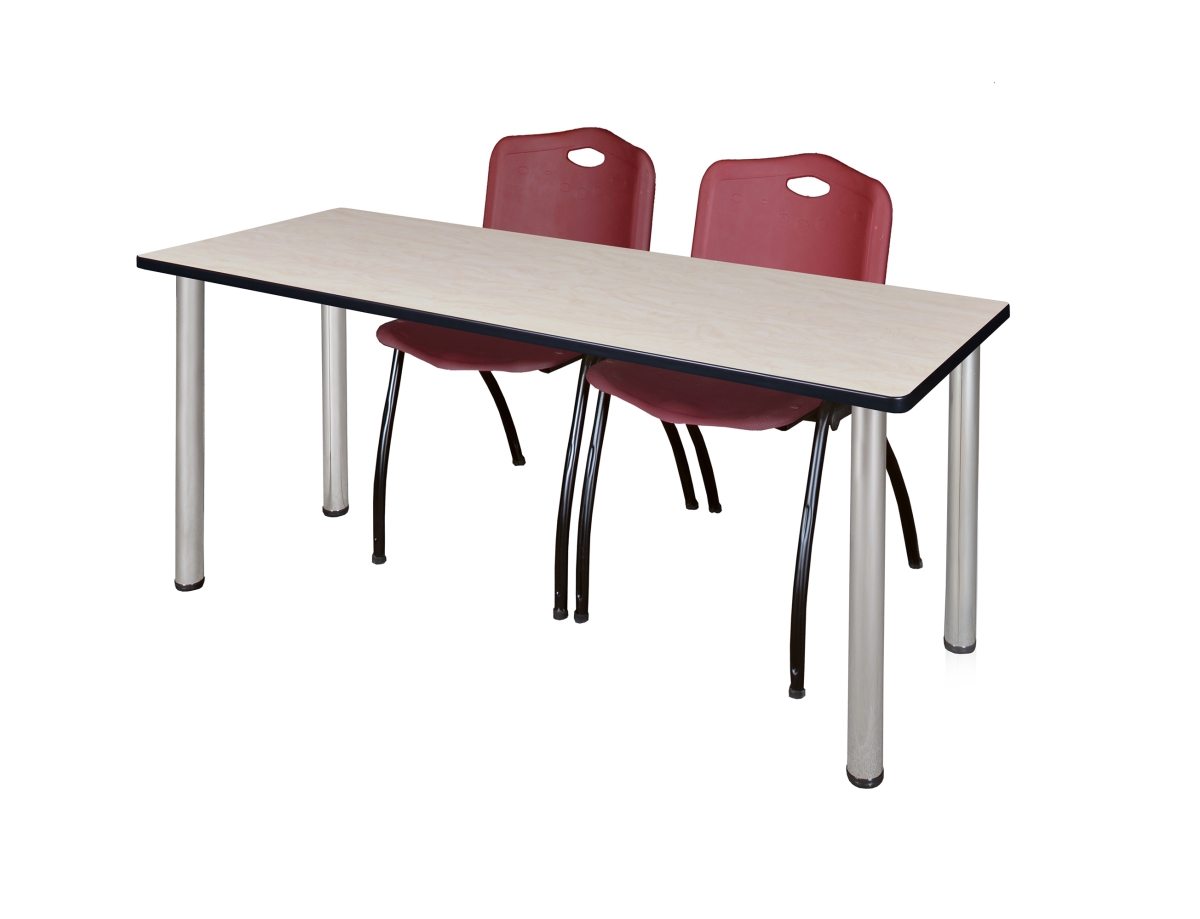 72 x 24 in. Kee Training Table, Maple & Chrome & 2 in. M Stack Chairs - Burgundy