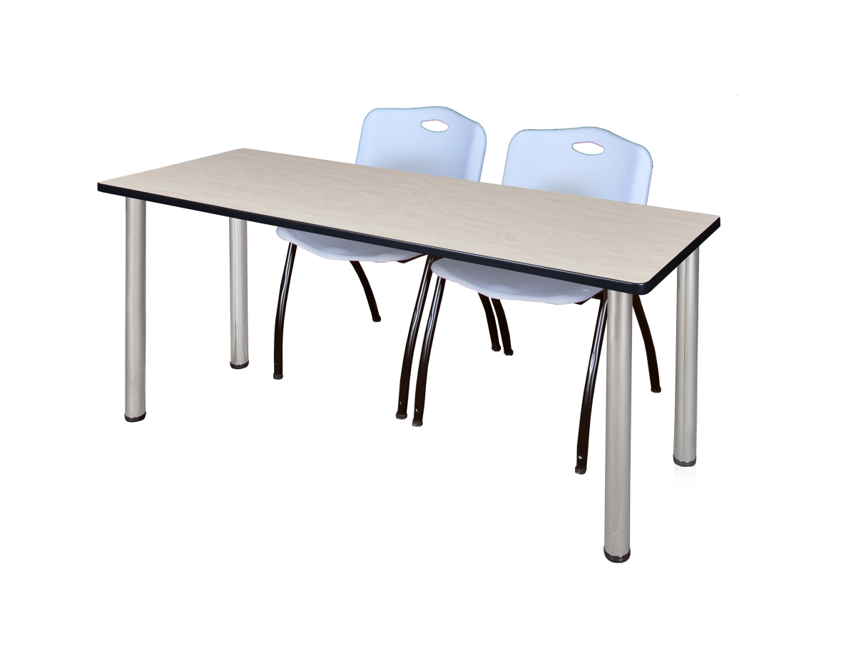 72 x 24 in. Kee Training Table, Maple & Chrome & 2 in. M Stack Chairs - Grey