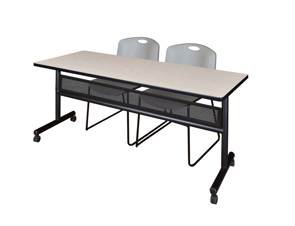 MKFTM7224PL44GY 72 x 24 in. Flip Top Mobile Training Table with Modesty Panel, Maple & 2 in. Zeng Stack Chairs - Grey