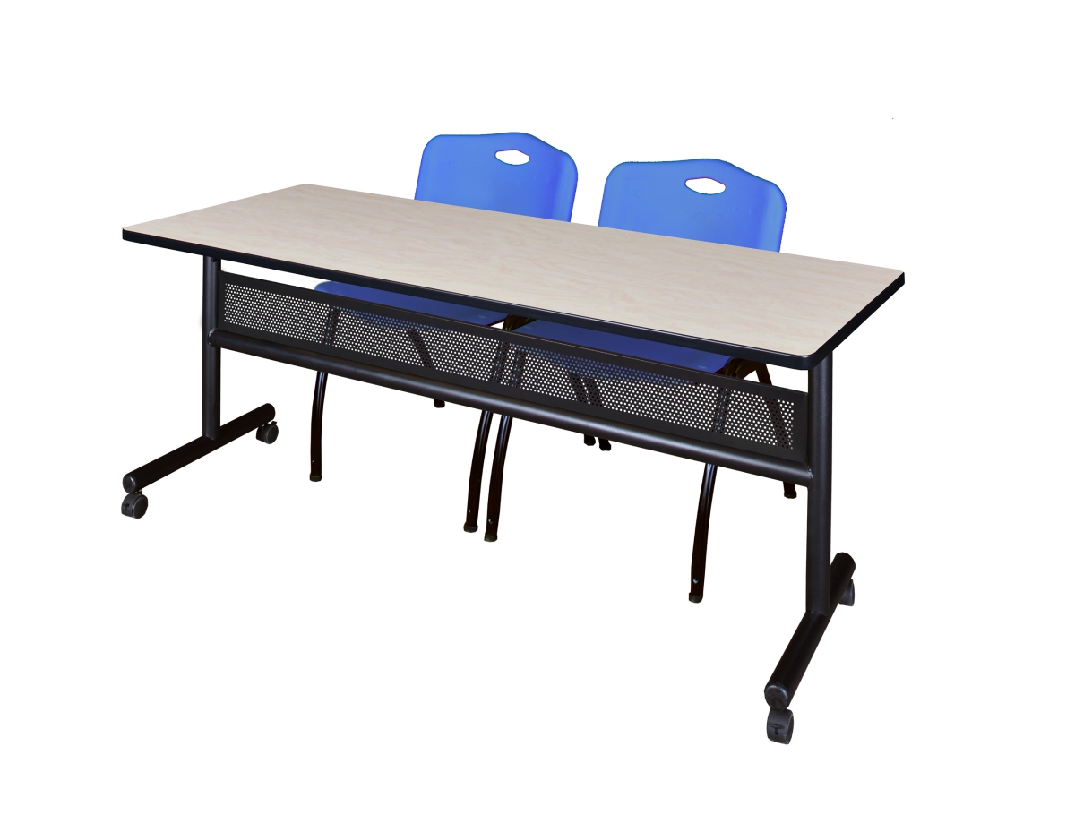 72 x 24 in. Flip Top Mobile Training Table with Modesty Panel, Maple & 2 in. M Stack Chairs - Blue