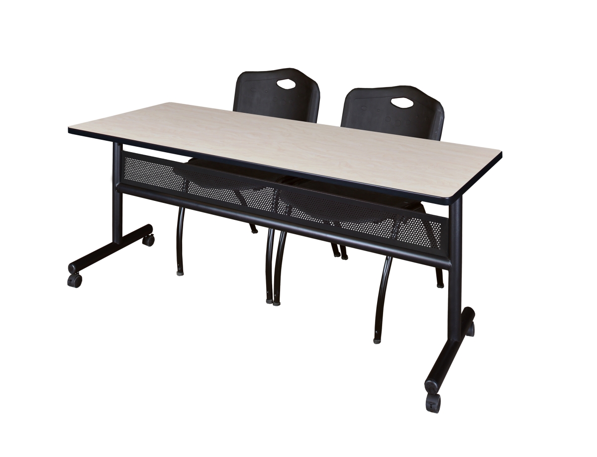 MKFTM7224PL47BK 72 x 24 in. Flip Top Mobile Training Table with Modesty Panel, Maple & 2 in. M Stack Chairs - Black