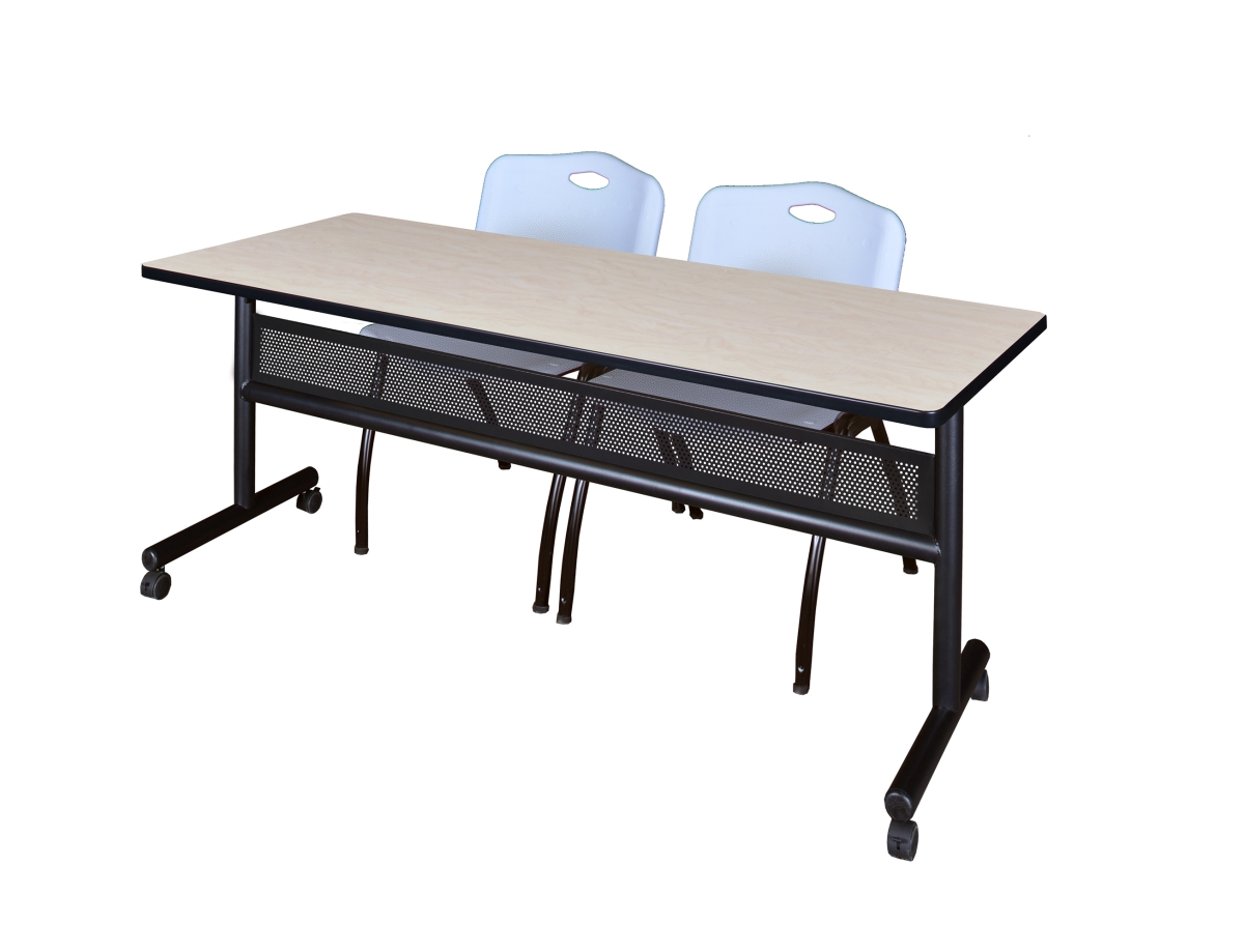 MKFTM7224PL47GY 72 x 24 in. Flip Top Mobile Training Table with Modesty Panel, Maple & 2 in. M Stack Chairs - Grey
