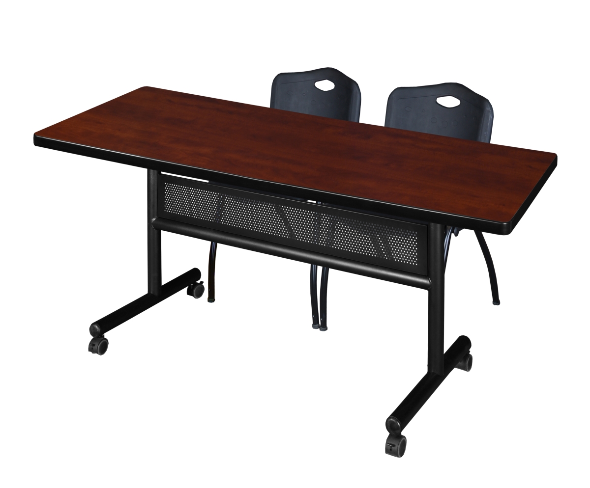 MKFTM7230CH47BK 72 x 30 in. Flip Top Mobile Training Table with Modesty Panel, Cherry & 2 in. M Stack Chairs - Black