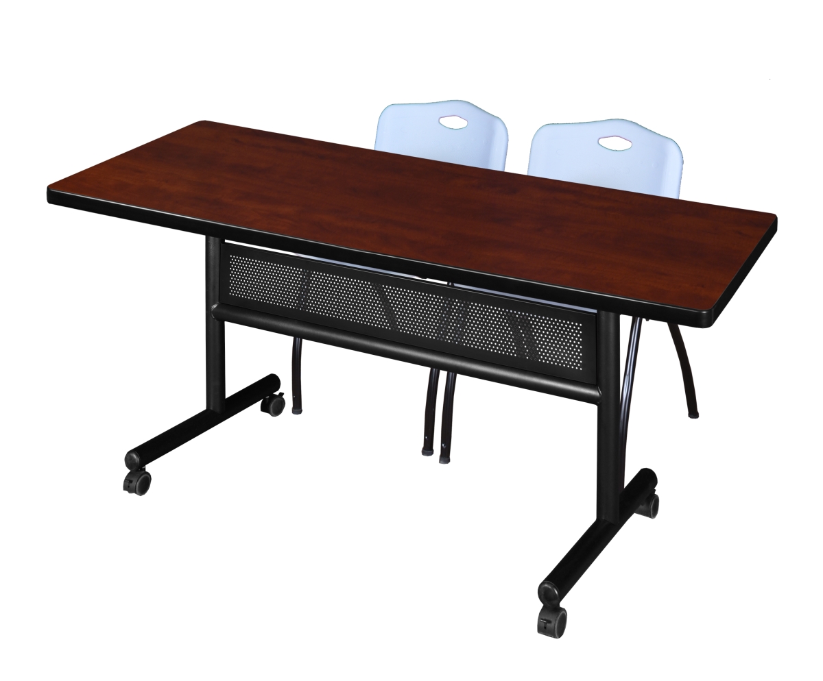 72 x 30 in. Flip Top Mobile Training Table with Modesty Panel, Cherry & 2 in. M Stack Chairs - Grey