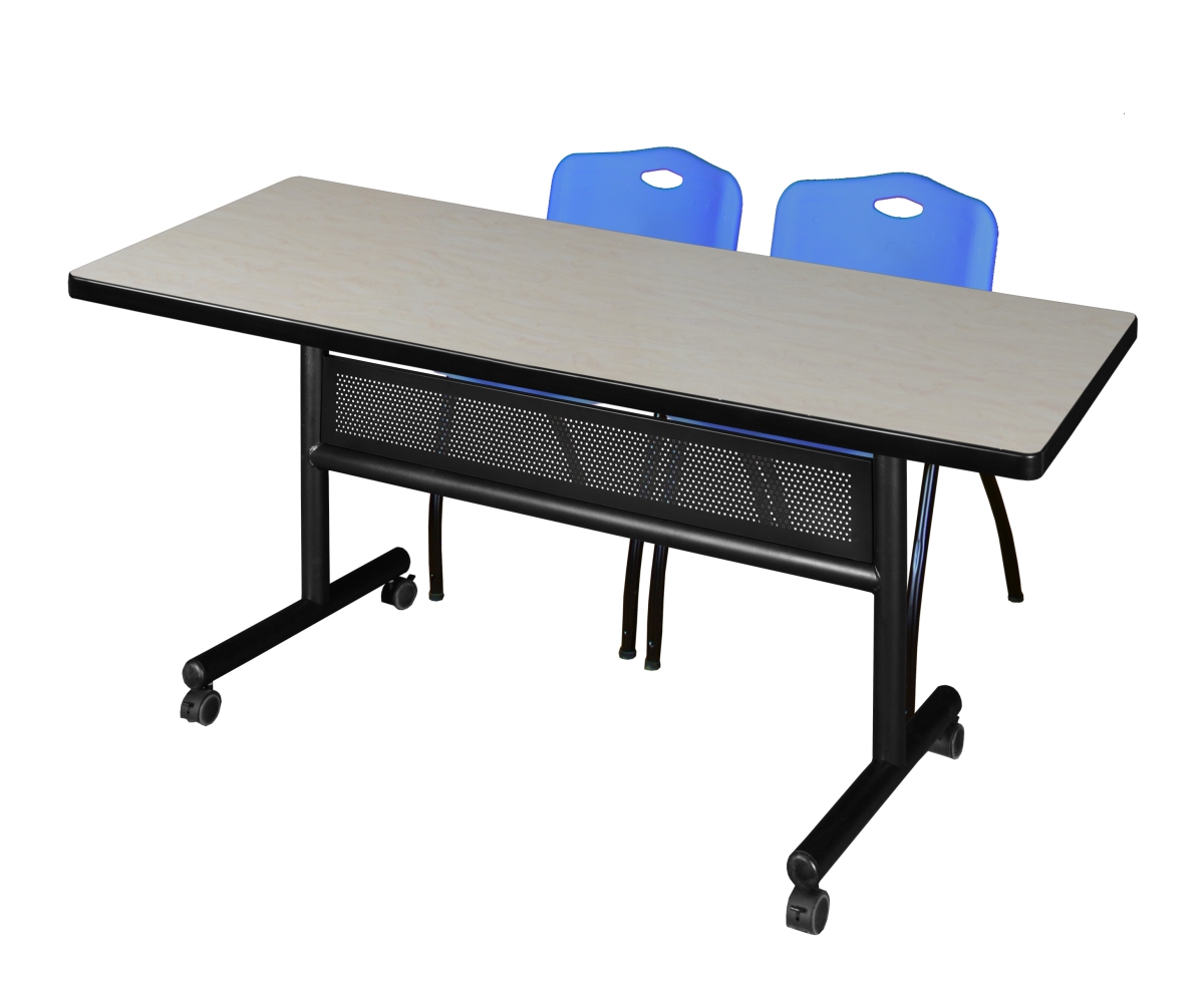 MKFTM7230PL47BE 72 x 30 in. Flip Top Mobile Training Table with Modesty Panel, Maple & 2 in. M Stack Chairs - Blue