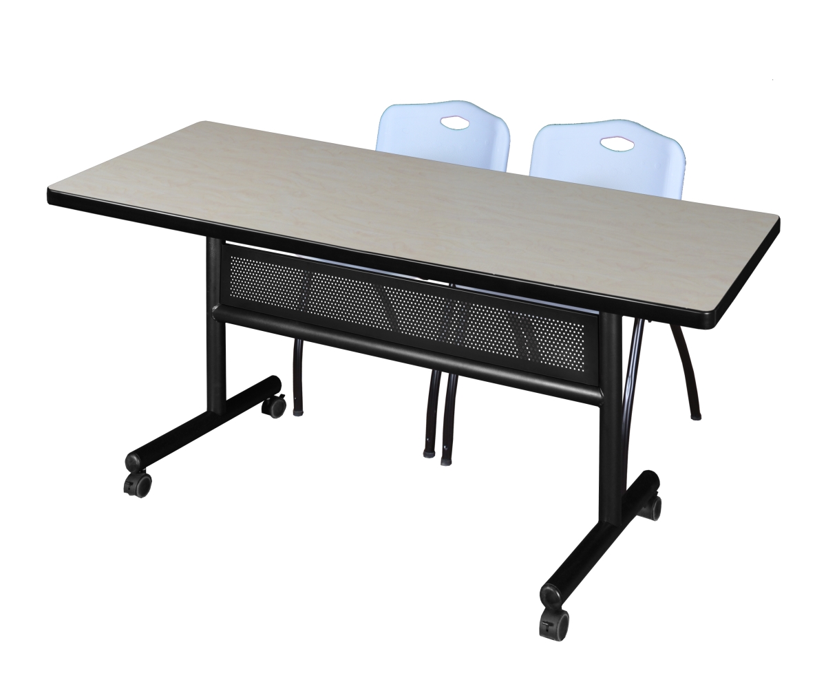 MKFTM7230PL47GY 72 x 30 in. Flip Top Mobile Training Table with Modesty Panel, Maple & 2 in. M Stack Chairs - Grey
