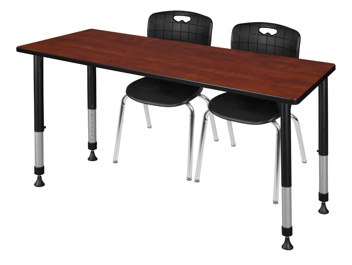 72 x 24 in. Kee Height Adjustable Classroom Table, Cherry & 2 Andy 18 in. Stack Chairs - Black