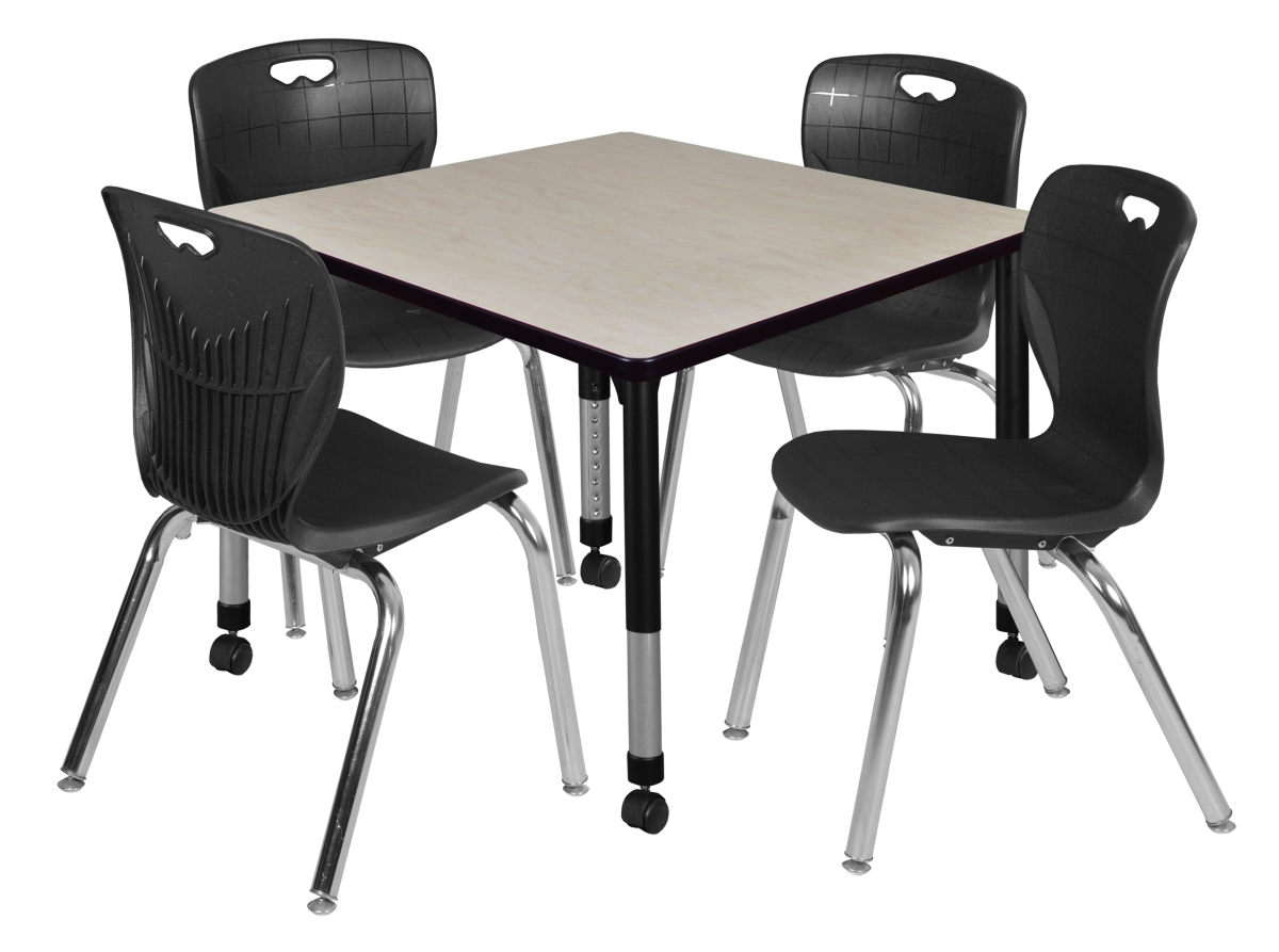 TB4242PLAPCBK40BK 42 in. Kee Square Height Adjustable Mobile Classroom Table, Maple & 4 4 Andy 18 in. Stack Chairs - Black
