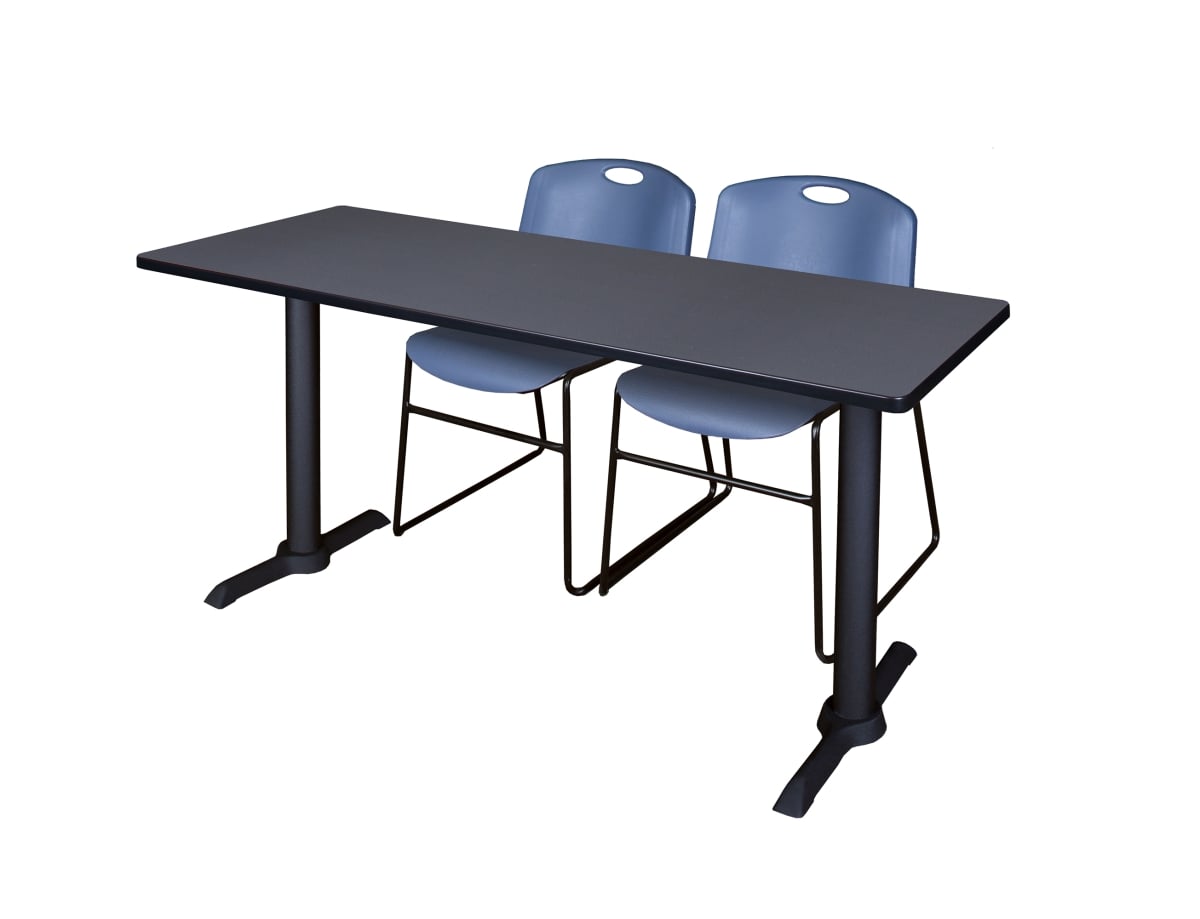 60 x 24 in. Cain Training Table, Grey & 2 in. Zeng Stack Chairs - Blue