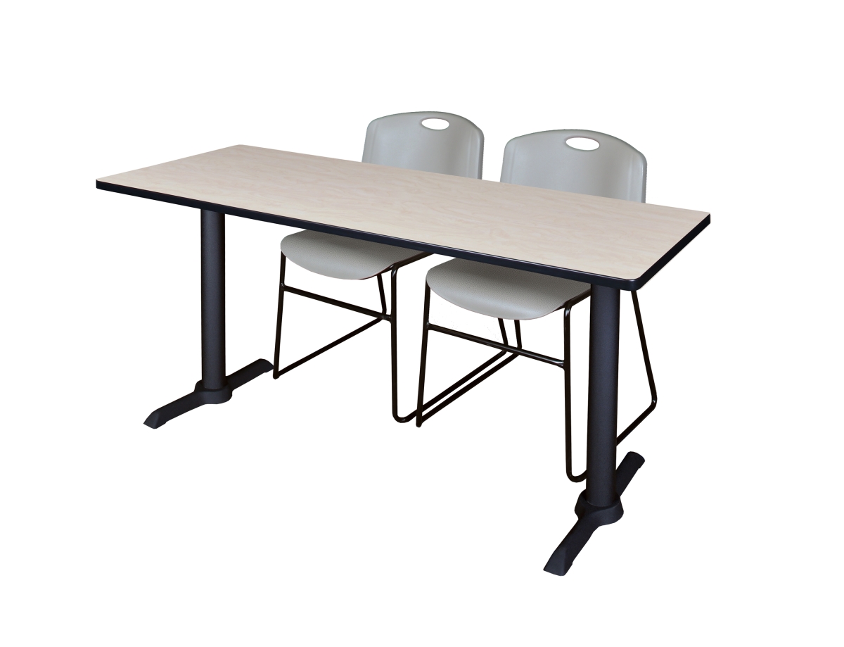 60 x 24 in. Cain Training Table, Maple & 2 in. Zeng Stack Chairs - Grey