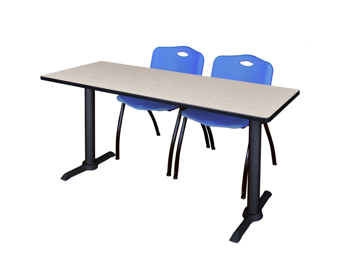 60 x 24 in. Cain Training Table, Maple & 2 in. M Stack Chairs - Blue