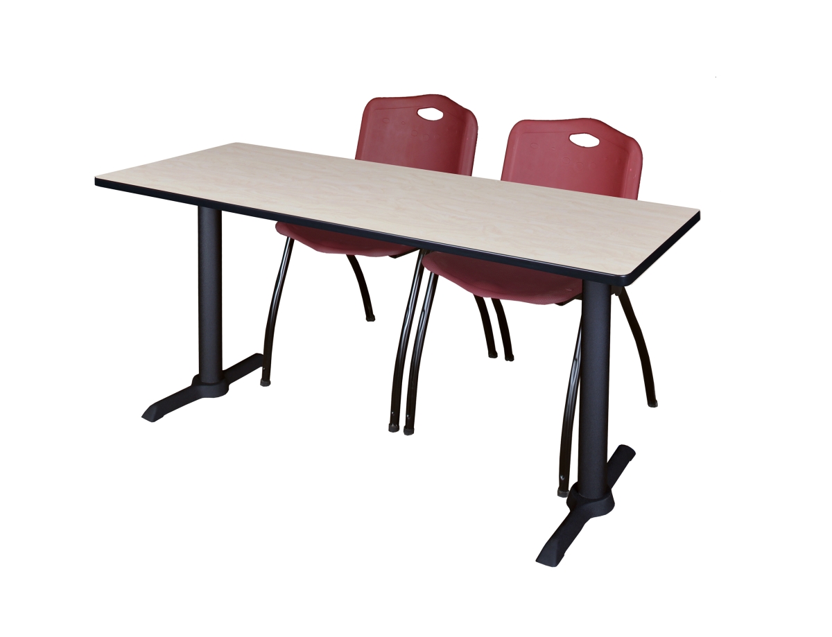 60 x 24 in. Cain Training Table, Maple & 2 in. M Stack Chairs - Burgundy