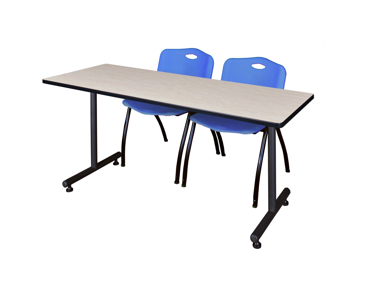 72 x 24 in. Kobe Training Table, Maple & 2 in. M Stack Chairs - Blue