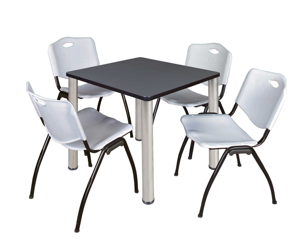 30 in. Kee Square Breakroom Table, Grey & Chrome & 4 in. M Stack Chairs - Grey