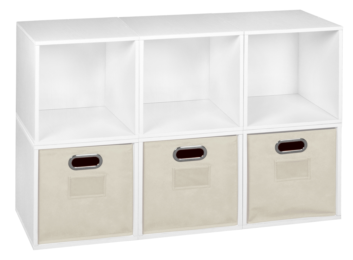 Picture of Niche PC6PKWH3TOTENT Cubo Storage Set with 6 Cubes & 3 Canvas Bins&#44; White Wood Grain & Natural