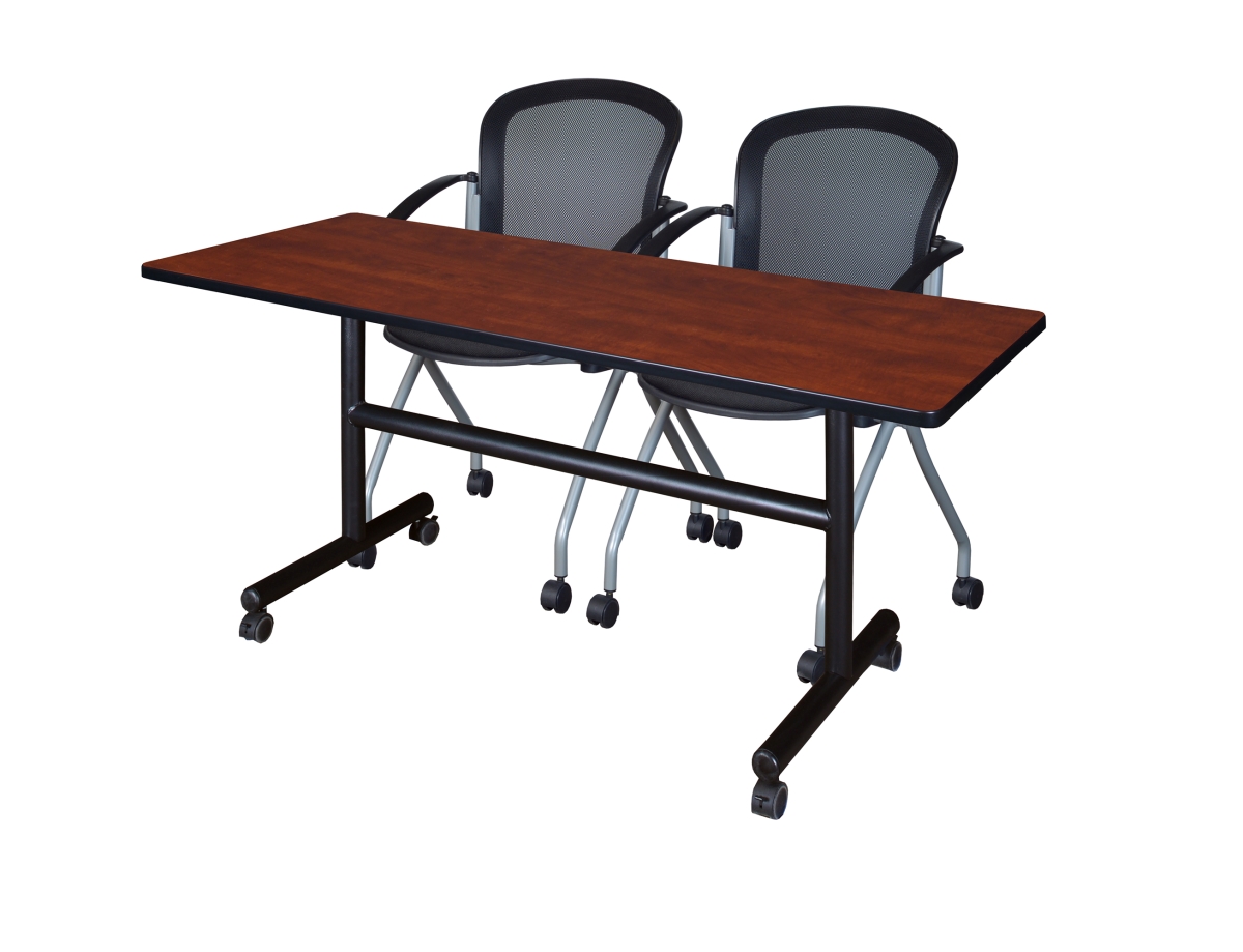 60 x 24 in. Flip Top Mobile Training Table with Cherry & 2 Cadence Nesting Chairs