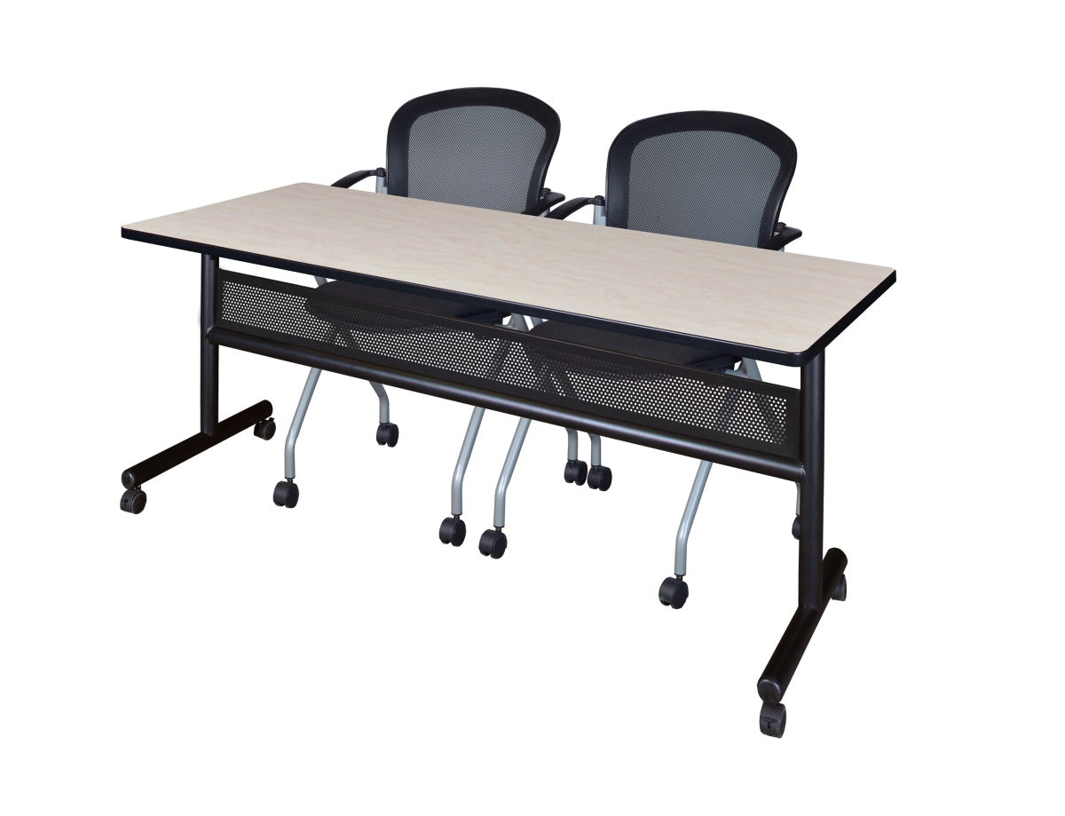 72 x 24 in. Flip Top Mobile Training Table with Modesty Panel - Maple & 2 Cadence Nesting Chairs