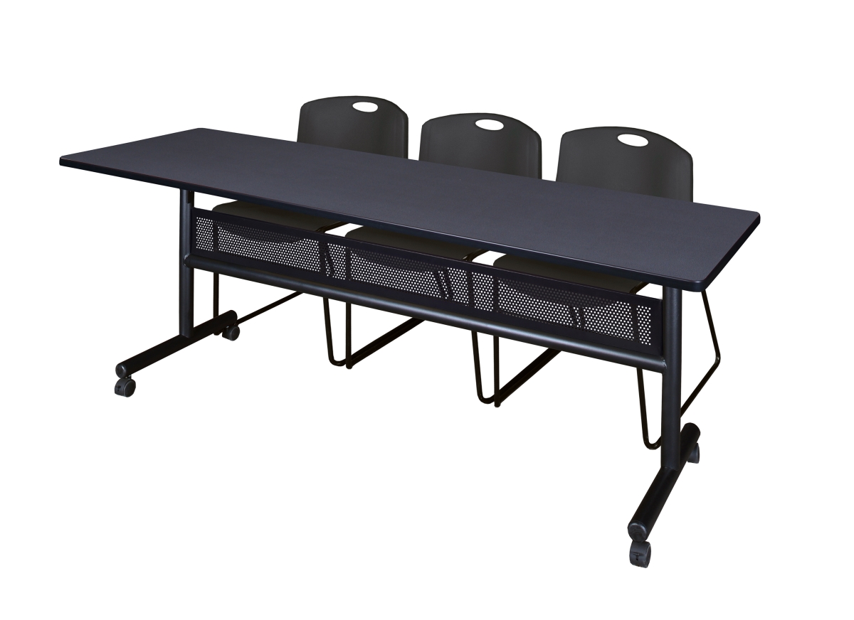 MKFTM8424GY44BK 84 x 24 in. Flip Top Mobile Training Table with Modesty Panel - Grey & Black 3 Zeng Stack Chairs -  Regency