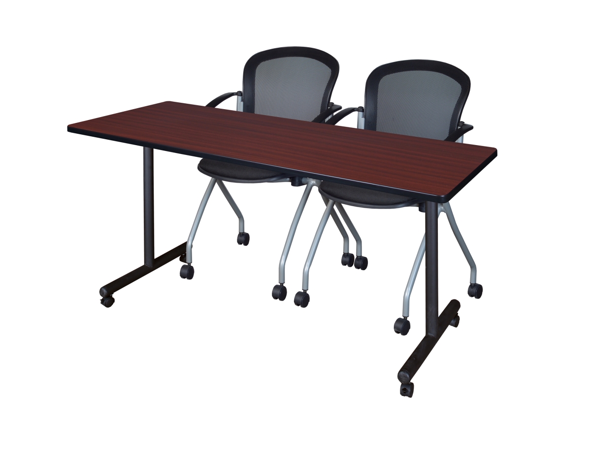 66 x 24 in. Kobe Mobile Training Table with Mahogany & Black 2 Cadence Chairs
