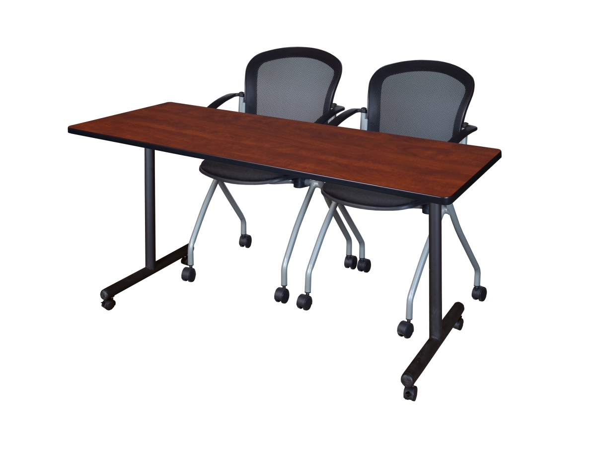 60 x 24 in. Kobe Mobile Training Table with Cherry & Black 2 Cadence Chairs