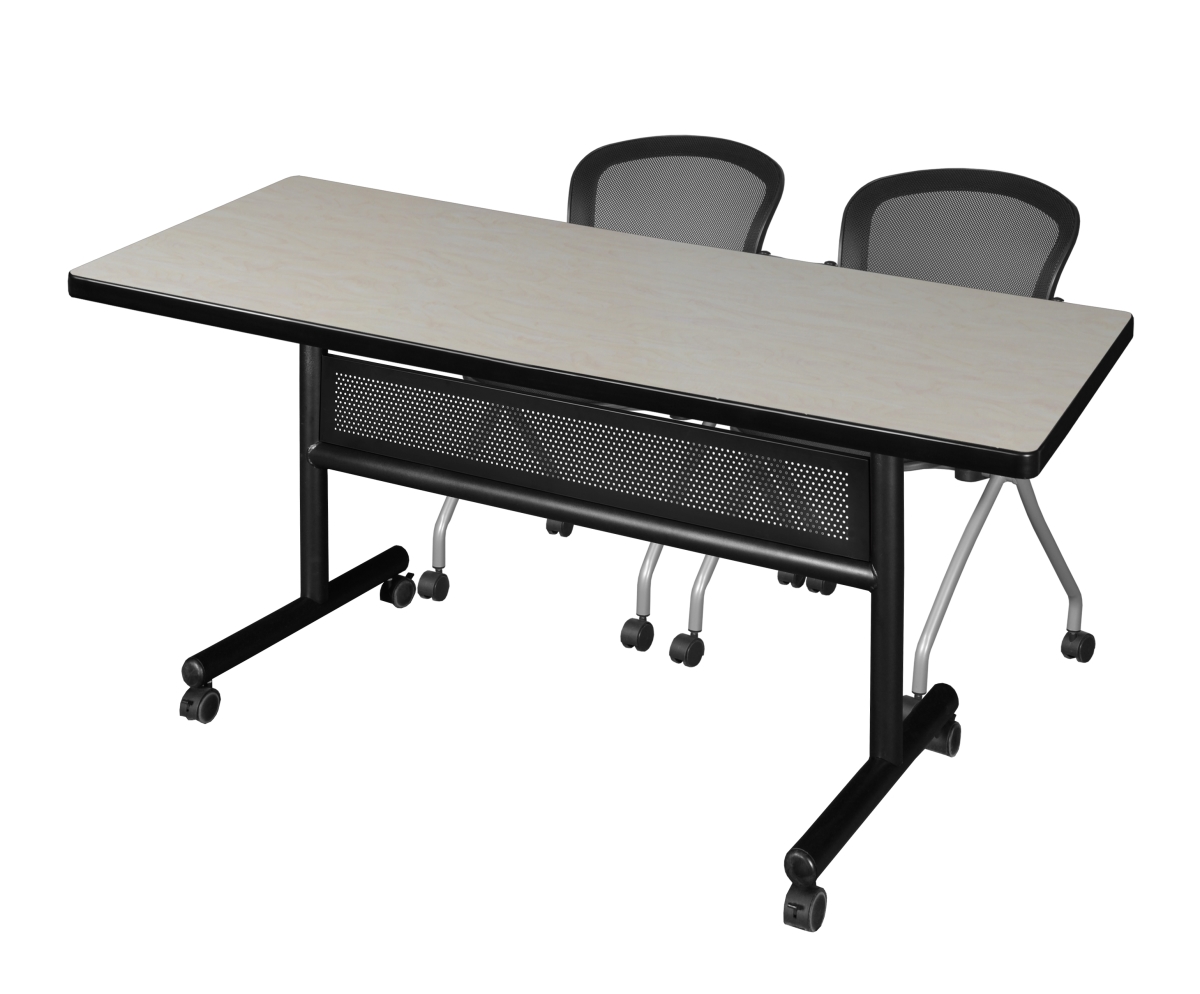 MKFTM7230PL23BK 72 x 30 in. Flip Top Mobile Training Table with Modesty Panel - Maple & 2 Cadence Nesting Chairs