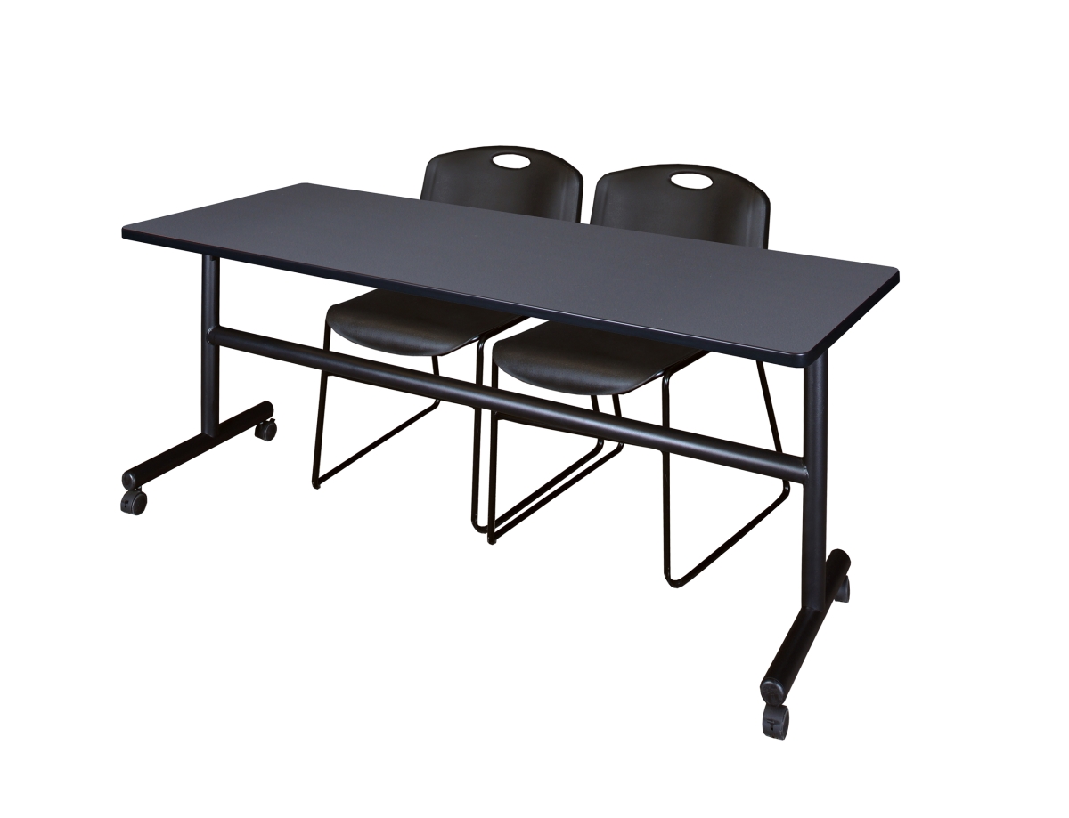 MKFT7230GY44BK 72 x 30 in. Flip Top Mobile Training Table with Grey & Black 2 Zeng Stack Chairs -  Regency