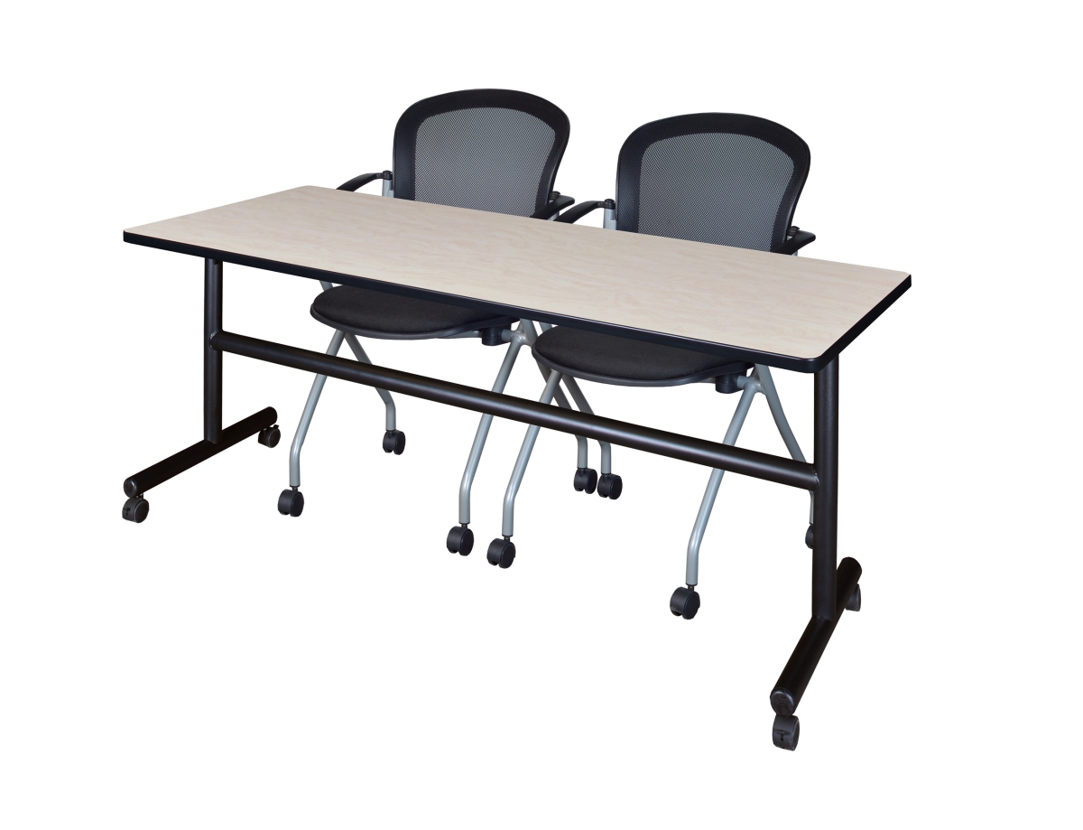 72 x 30 in. Flip Top Mobile Training Table with Maple & 2 Cadence Nesting Chairs