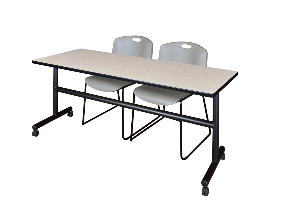 MKFT7230PL44GY 72 x 30 in. Flip Top Mobile Training Table with Maple & Grey 2 Zeng Stack Chairs -  Regency