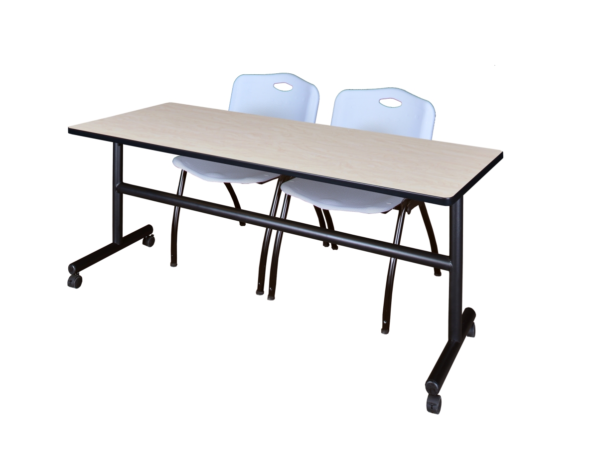 72 x 30 Flip Top Mobile Training Table with Maple & Grey 2 in. M Stack Chairs