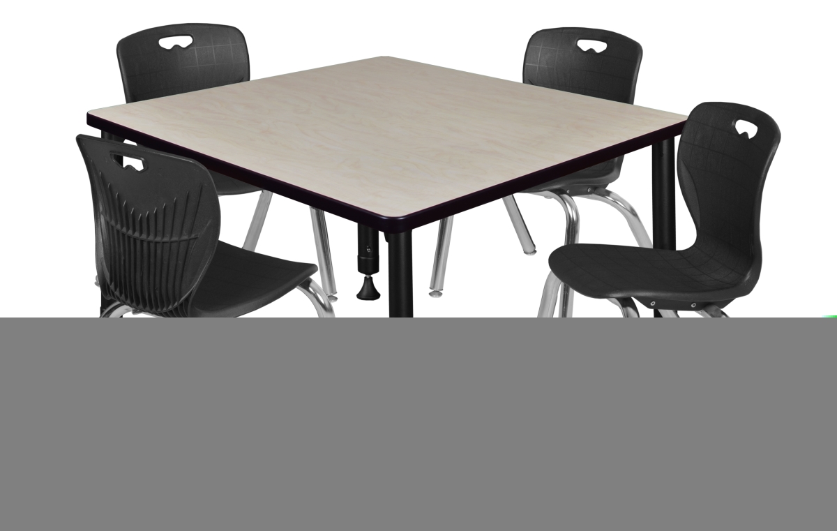 42 in. Kee Square Height Adjustable Classroom Table with 12 in. 4 Andy Stack Chairs, Maple, Chrome & Black