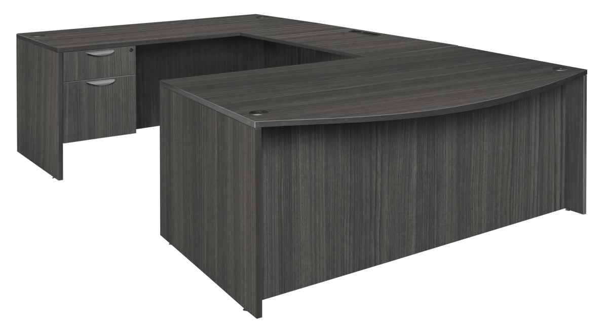 71 in. Legacy Bow Front Double Pedestal U-Desk, Ash Grey