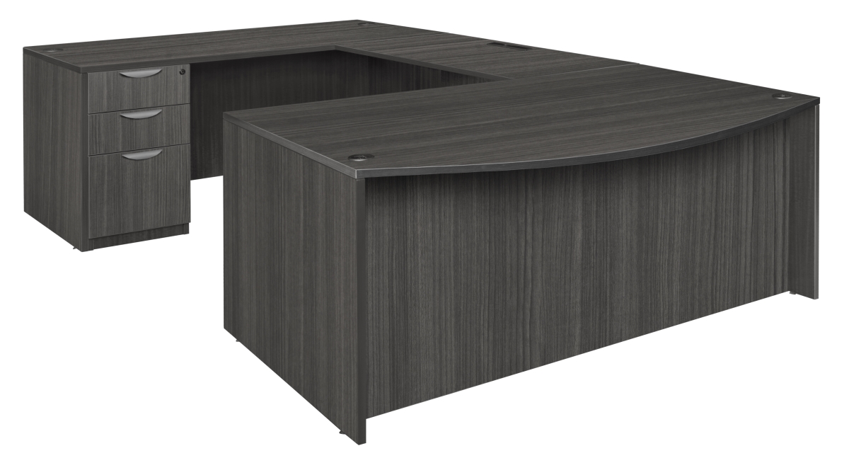 71 in. Legacy Bow Front Double Full Pedestal U-Desk, Ash Grey