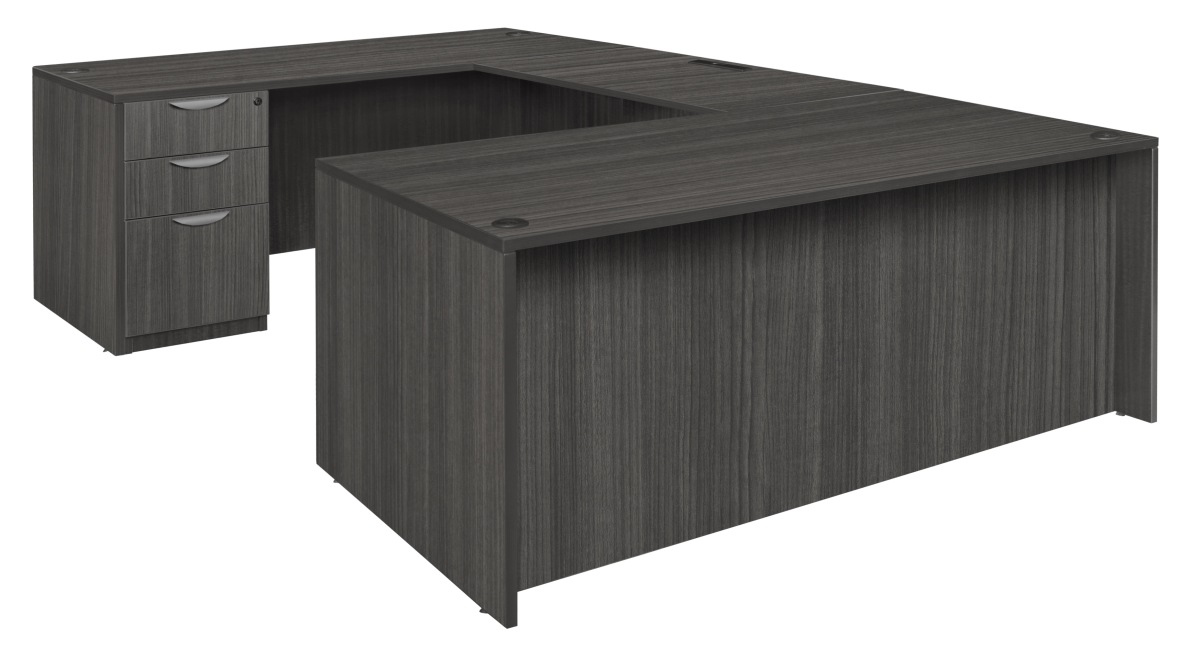 71 in. Legacy Double Full Pedestal U-Desk, Ash Grey