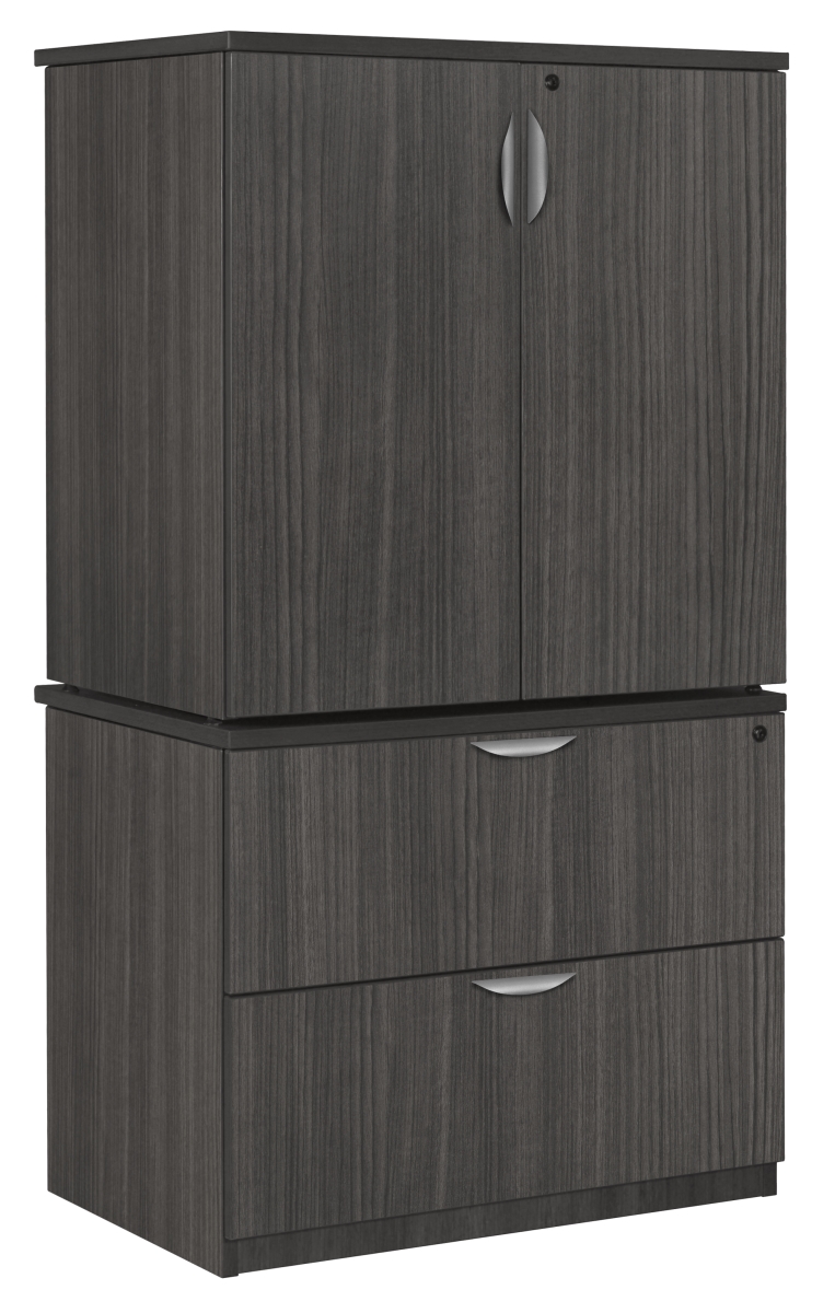 Lateral File with Stackable Storage Cabinet, Ash Grey