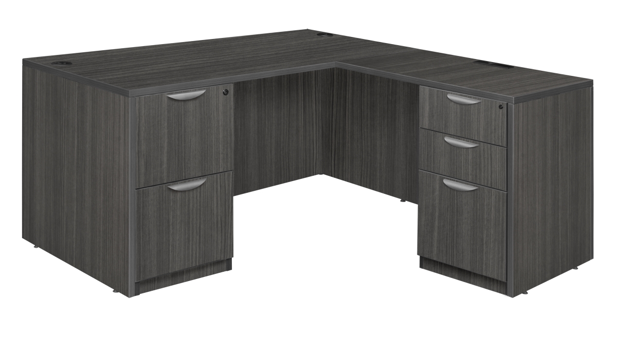 Legacy 60 in. Double Full Pedestal L-Desk with 35 in. Return, Ash Grey