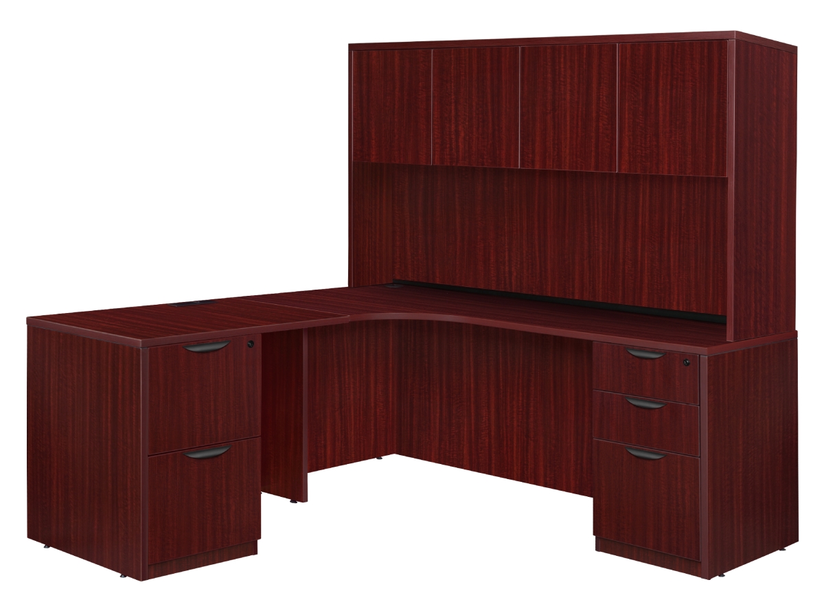 Picture of Regency LLDCLFPHMH Legacy 71 in. Double Full Pedestal Left Corner Credenza with 35 in. Return & Hutch&#44; Mahogany