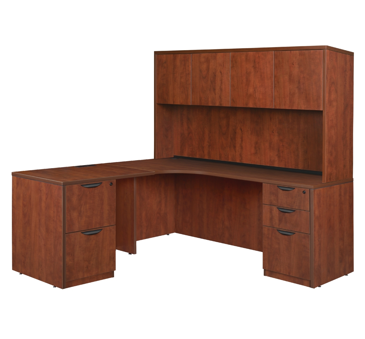 Picture of Regency LLDCLFPHCH Legacy 71 in. Double Full Pedestal Left Corner Credenza with 35 in. Return & Hutch&#44; Cherry