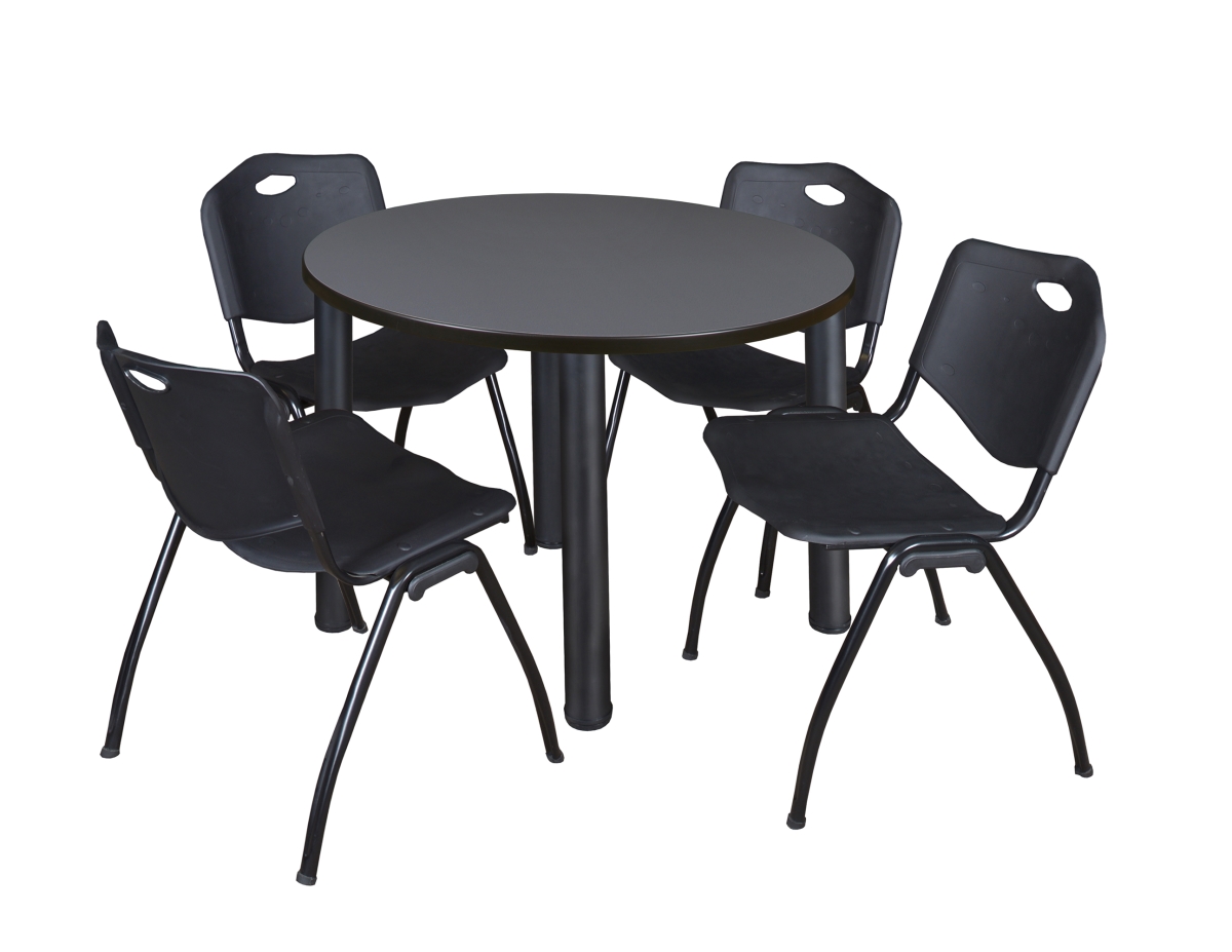 42 in. Kee Round Breakroom Table & 4 M Stack Chairs, Grey & Black