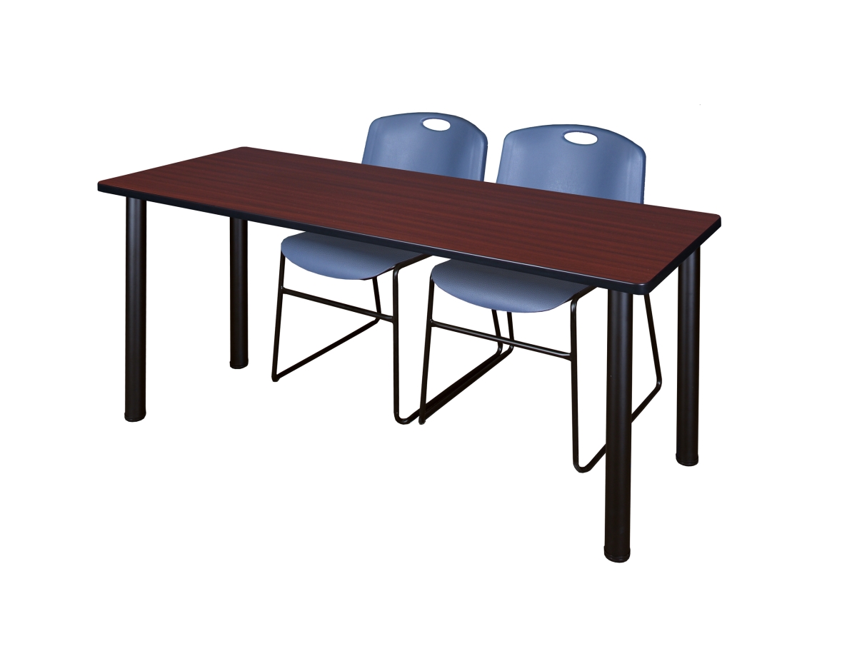 72 x 24 in. Kee Training Table & 2 Zeng Stack Chairs, Mahogany & Black & Blue
