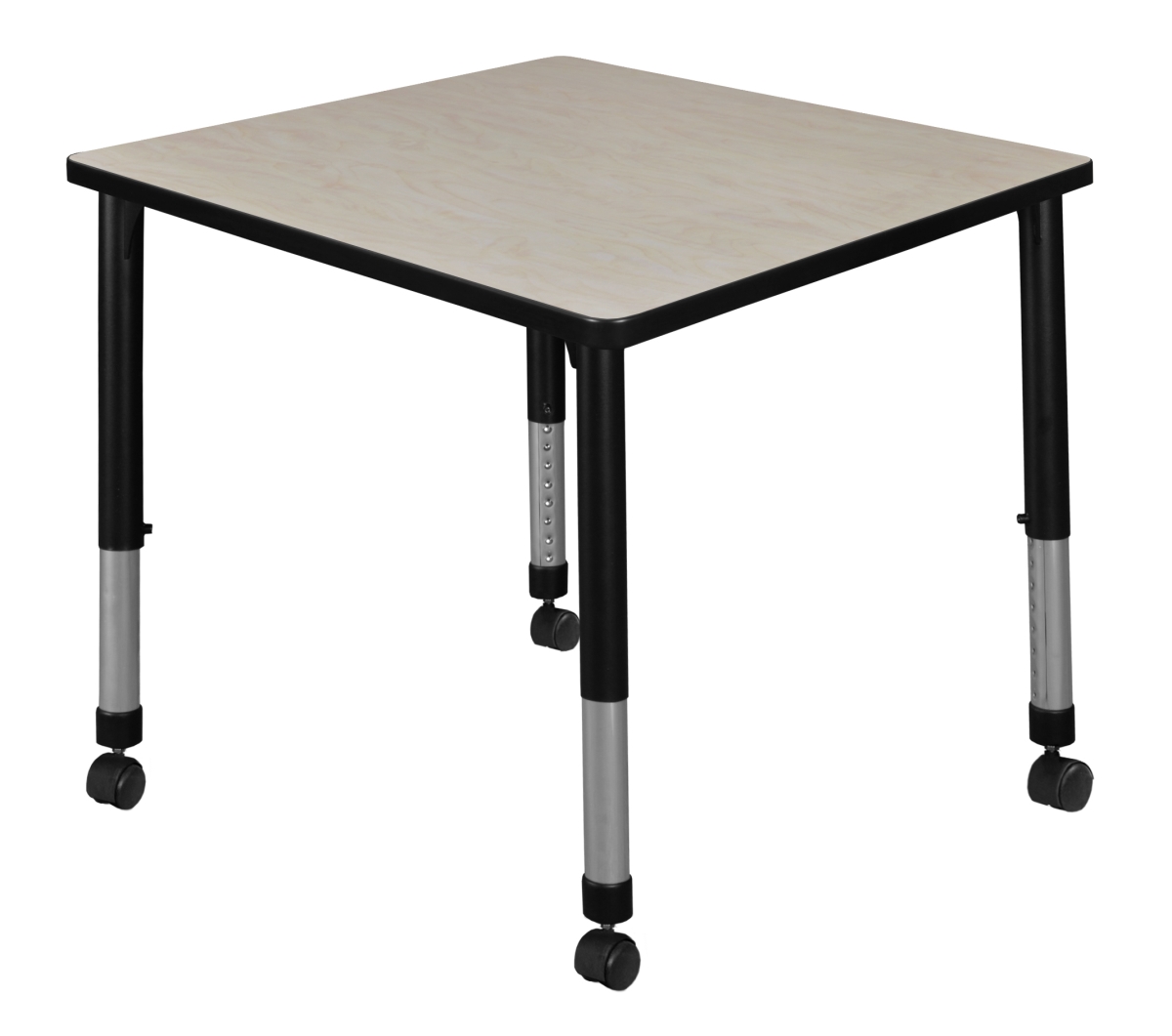 TB3030PLAPCBK Kee 30 in. Square Maple Height Adjustable Mobile Classroom Table