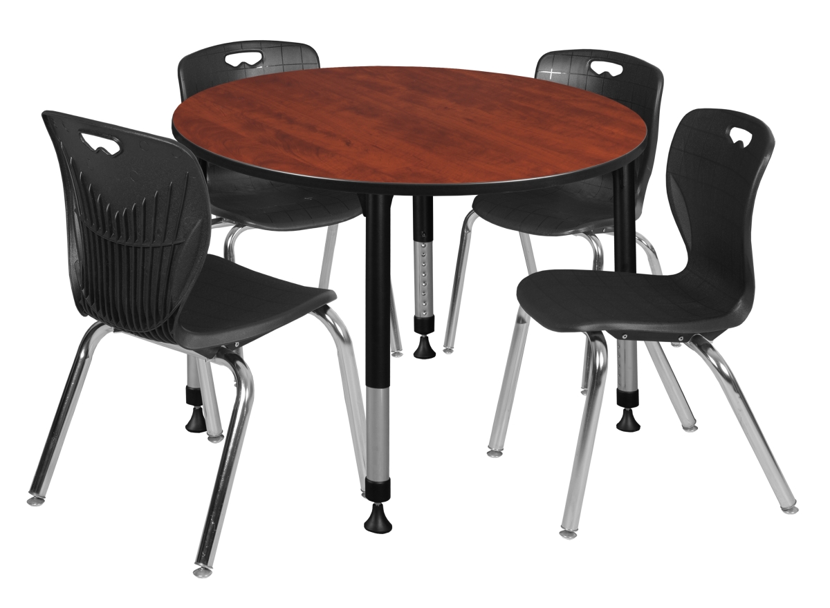 TB48RNDCHAPBK40BK 48 in. Cherry Kee Round Height Adjustable Classroom Table with 4 18 in. Black Andy Stack Chairs